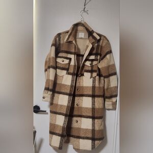 Joie Tan and Cream Plaid Shirt Jacket